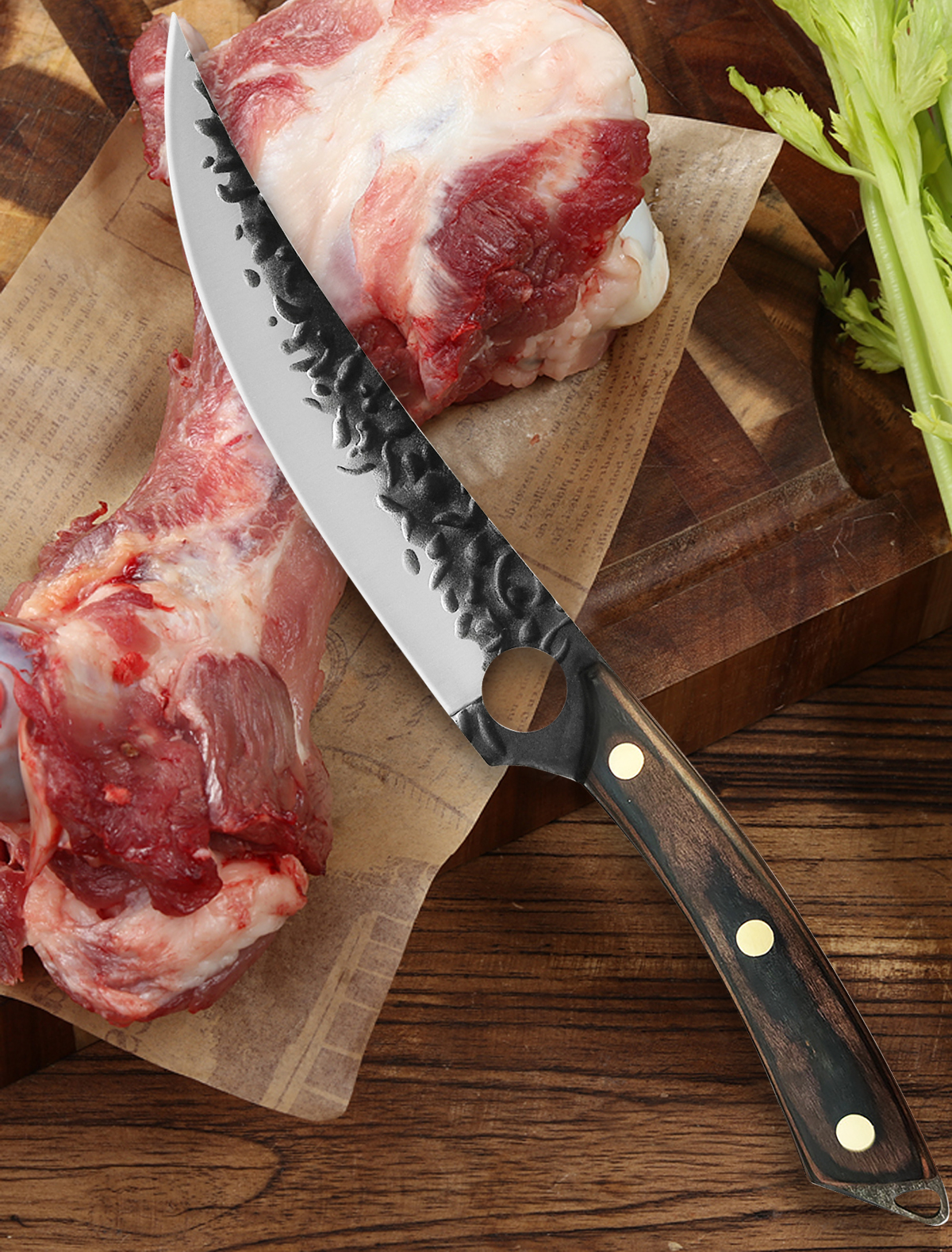 Stainless Steel Kitchen Chef Cleaver Boning Knife Handmade Full Tang Kitchen Knife Arc Red Sandalwood Handle Butcher Knife