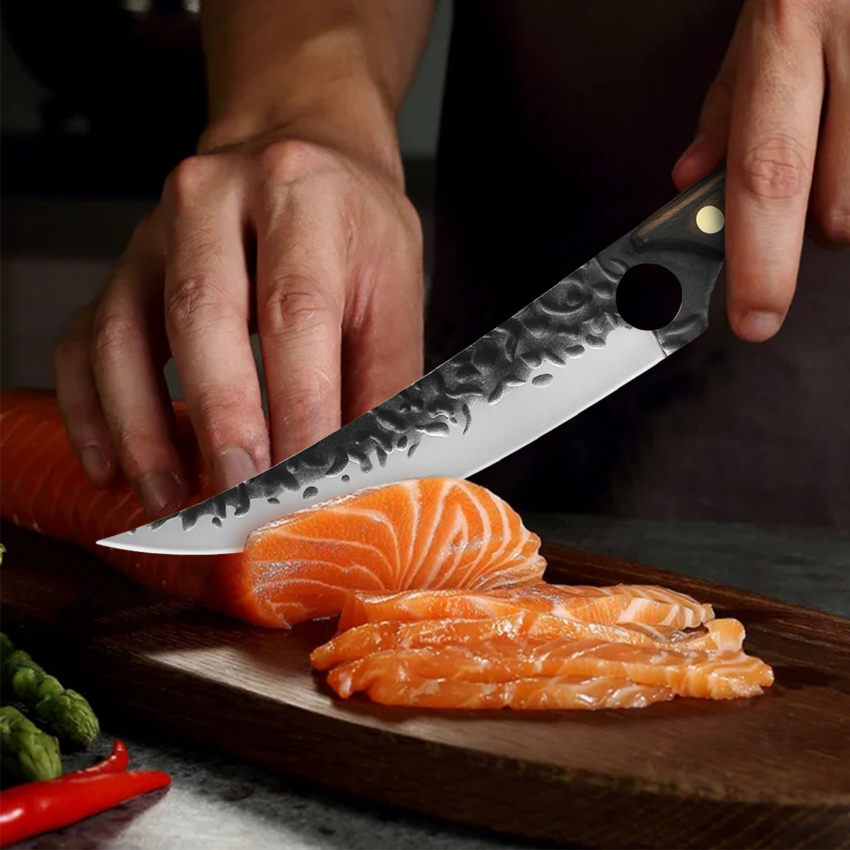 Stainless Steel Kitchen Chef Cleaver Boning Knife Handmade Full Tang Kitchen Knife Arc Red Sandalwood Handle Butcher Knife