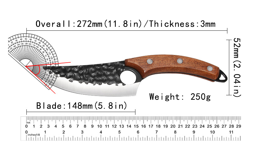 Stainless Steel Kitchen Chef Cleaver Boning Knife Handmade Full Tang Kitchen Knife Arc Red Sandalwood Handle Butcher Knife