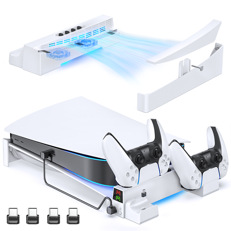 PS5 Console Horizontal Cooling Stand PS5 Base Holder PS5 Controller Charger for Playstation 5 Disc & Digital Editions