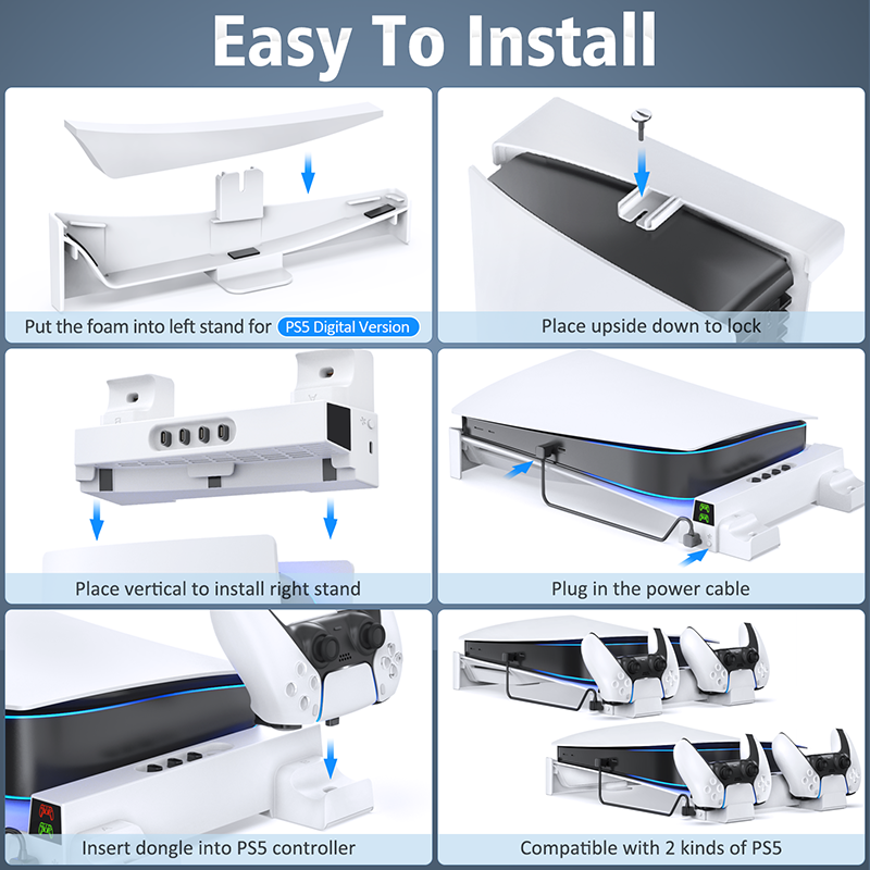 PS5 Console Horizontal Cooling Stand PS5 Base Holder PS5 Controller Charger for Playstation 5 Disc & Digital Editions