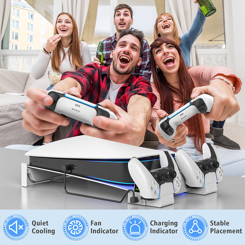 PS5 Console Horizontal Cooling Stand PS5 Base Holder PS5 Controller Charger for Playstation 5 Disc & Digital Editions