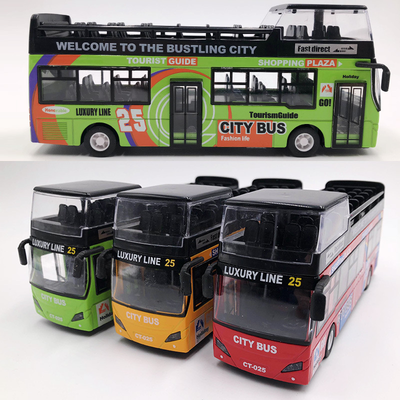Bus children's toy bus large double-decker sightseeing bus simulation alloy door model car model