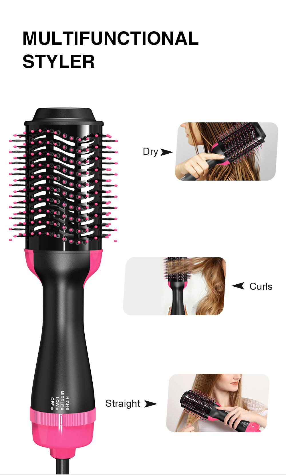 Hot Air Brush One-Step Original  Hair Dryer  &Volumizer 1.0 &Hair Curler Straightener 1000w Salon Hair Styling Tools