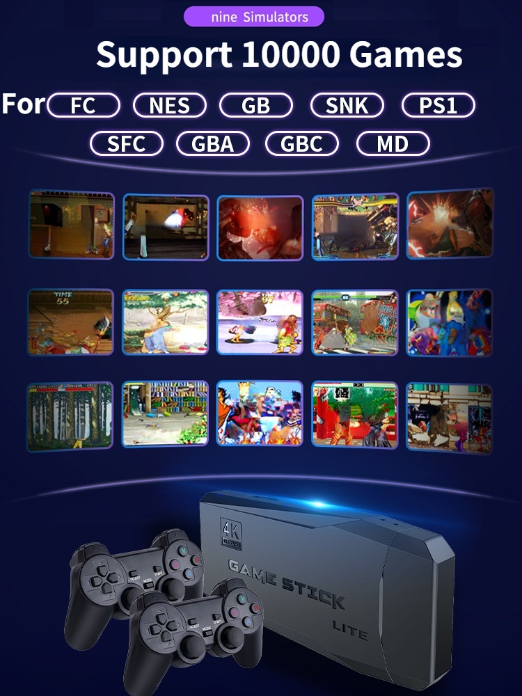 Portable video game console, 4K, 2.4G, wireless control, wireless retro classic video game console, including 10000 games
