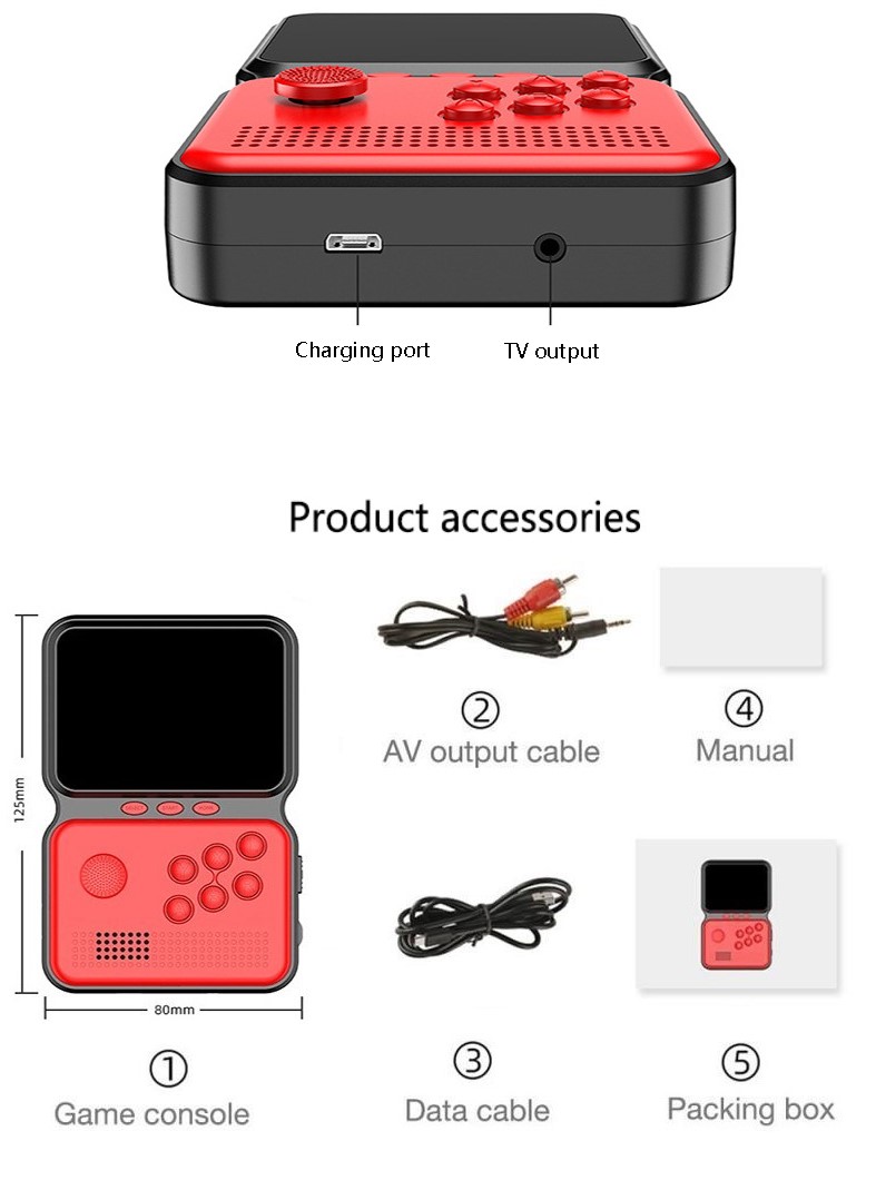Mini portable retro manual video game console, including 900 games, 16 bit 3.0 inch, children's color LCD display