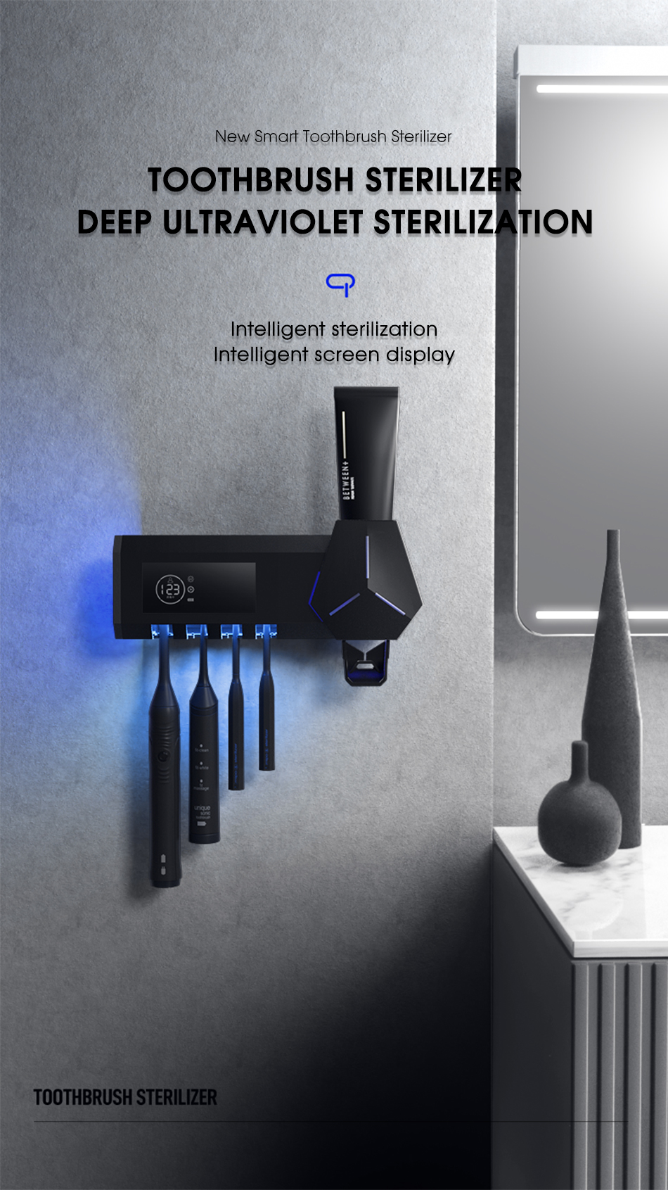 Smart UV Toothbrush Holder Wall-Mounted Toothbrush Sterilizer Automatic Toothpaste Squeezer Dispenser Bathroom Accessories Sets