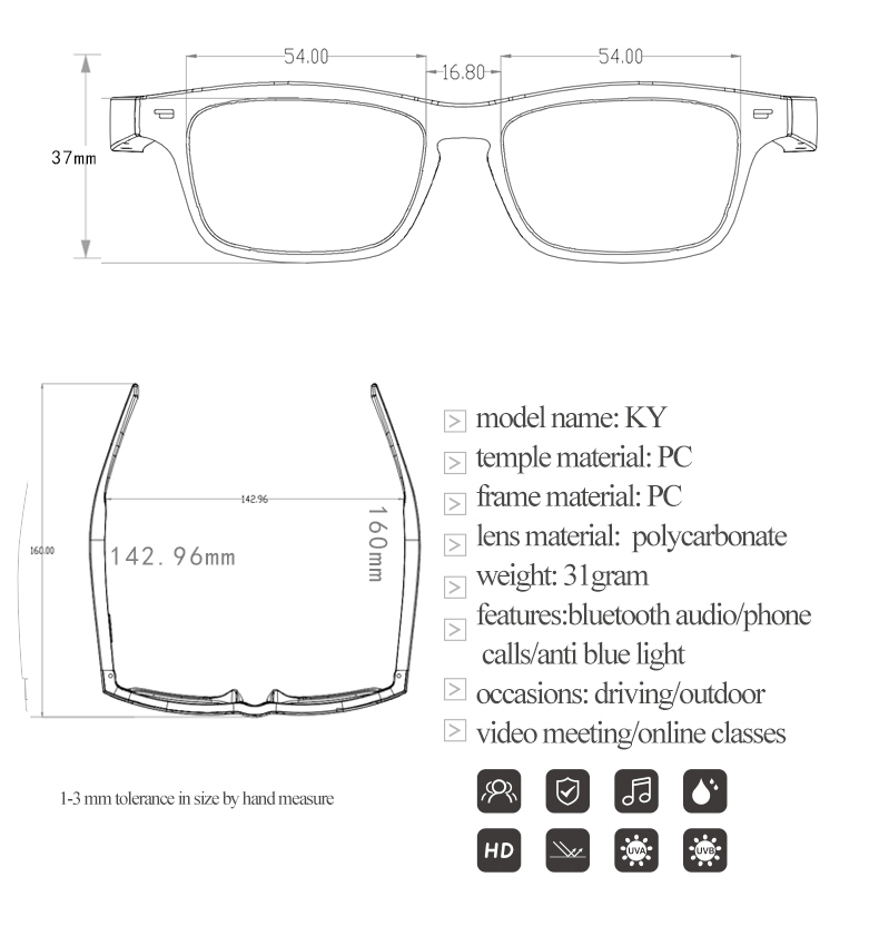 Smart Glasses Wireless Bluetooth 5.0 Sunglasses Outdoor Smart Sport Hands-Free Calling Calling Music Anti-Blue Eyeglasses