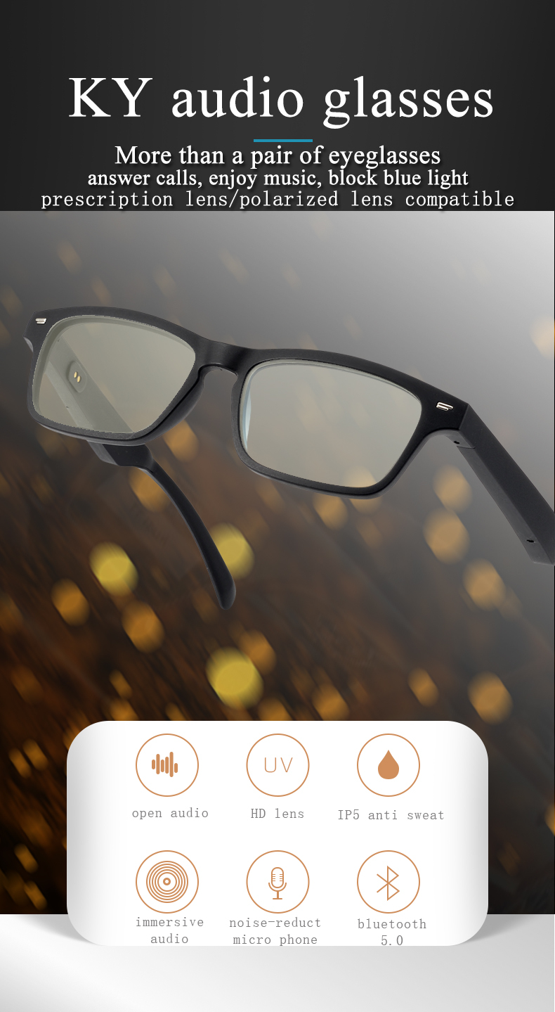 Smart Glasses Wireless Bluetooth 5.0 Sunglasses Outdoor Smart Sport Hands-Free Calling Calling Music Anti-Blue Eyeglasses