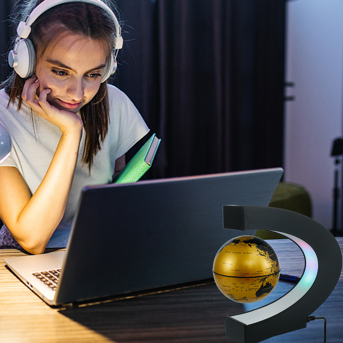 Levitating Lamp Magnetic Levitation Globe LED World Map Rotating Globe Lights Bedside Lights Home Novelty Floating Lamp Gifts