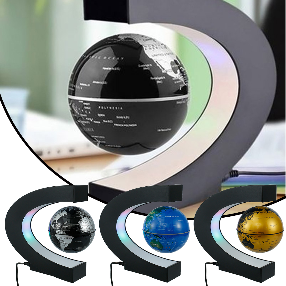 Levitating Lamp Magnetic Levitation Globe LED World Map Rotating Globe Lights Bedside Lights Home Novelty Floating Lamp Gifts