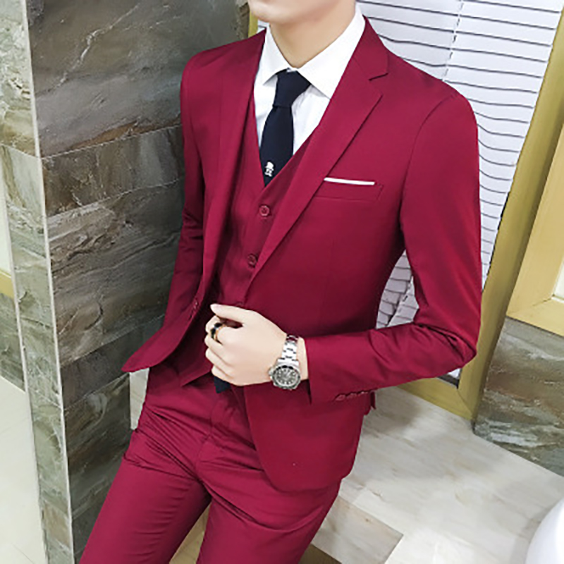 Hot Suit Suit Male Groom Wedding Dress Men'S Three-Piece Self-Cultivation British Style Small Suit Наборы С Блейзером Hyfm004