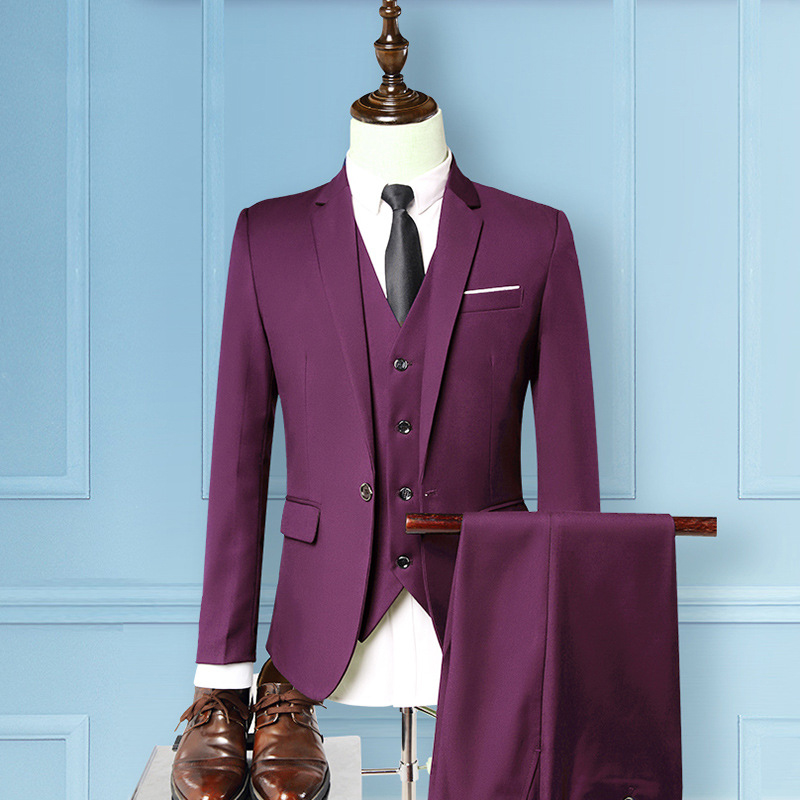 Hot Suit Suit Male Groom Wedding Dress Men'S Three-Piece Self-Cultivation British Style Small Suit Наборы С Блейзером Hyfm004