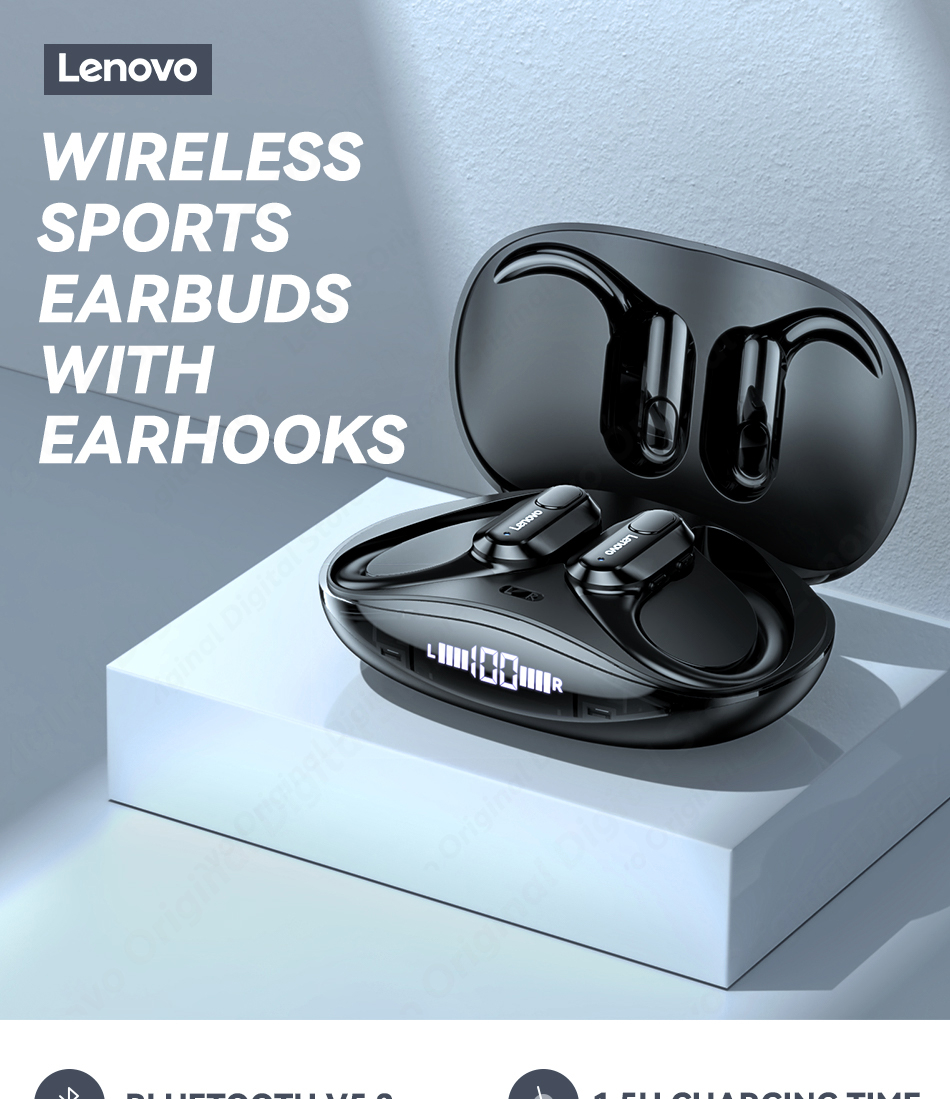 Lenovo XT80 Bluetooth 5.3 Earphones True Wireless Headphones with Mic Button Control Noise Reduction Earhooks Waterproof Headset