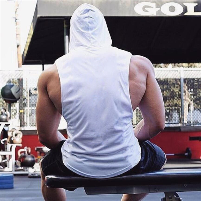 Brand Gyms Clothing Mens Bodybuilding Hooded Tank Top Cotton Sleeveless Vest Sweatshirt Fitness Workout Sportswear Tops Male