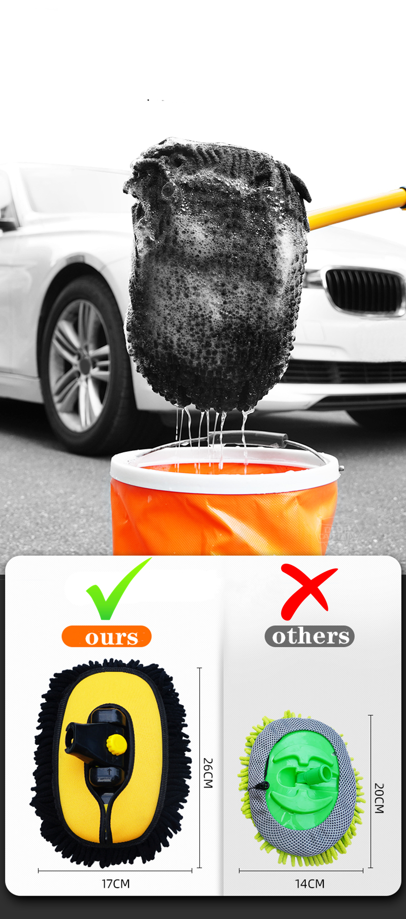 2022 New Car Cleaning Brush Car Wash Brush Telescoping Long Handle Cleaning Mop Chenille Broom Auto Accessories