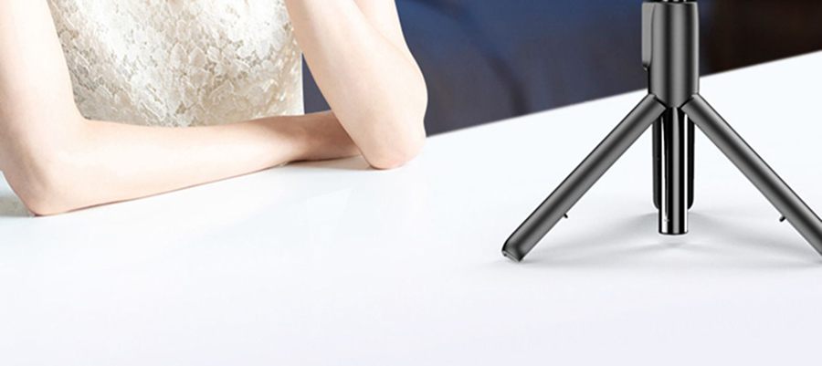 MAMEN 3 In 1 Wireless Bluetooth-compatible Selfie Stick with Double Fill Light Foldable Mini Tripod for iOS Android Smartphone