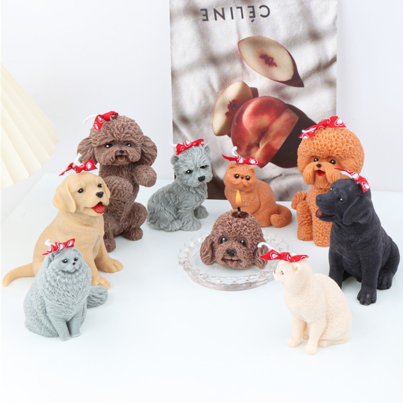Poodle Dog Cat Candle Silicone Mold DIY Garfield Retriever Animal Candle Making Ice Cubes Resin Soap Mold Gifts Craft Home Decor