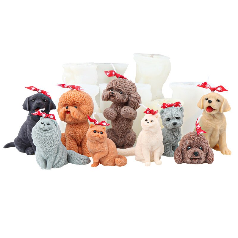 Poodle Dog Cat Candle Silicone Mold DIY Garfield Retriever Animal Candle Making Ice Cubes Resin Soap Mold Gifts Craft Home Decor