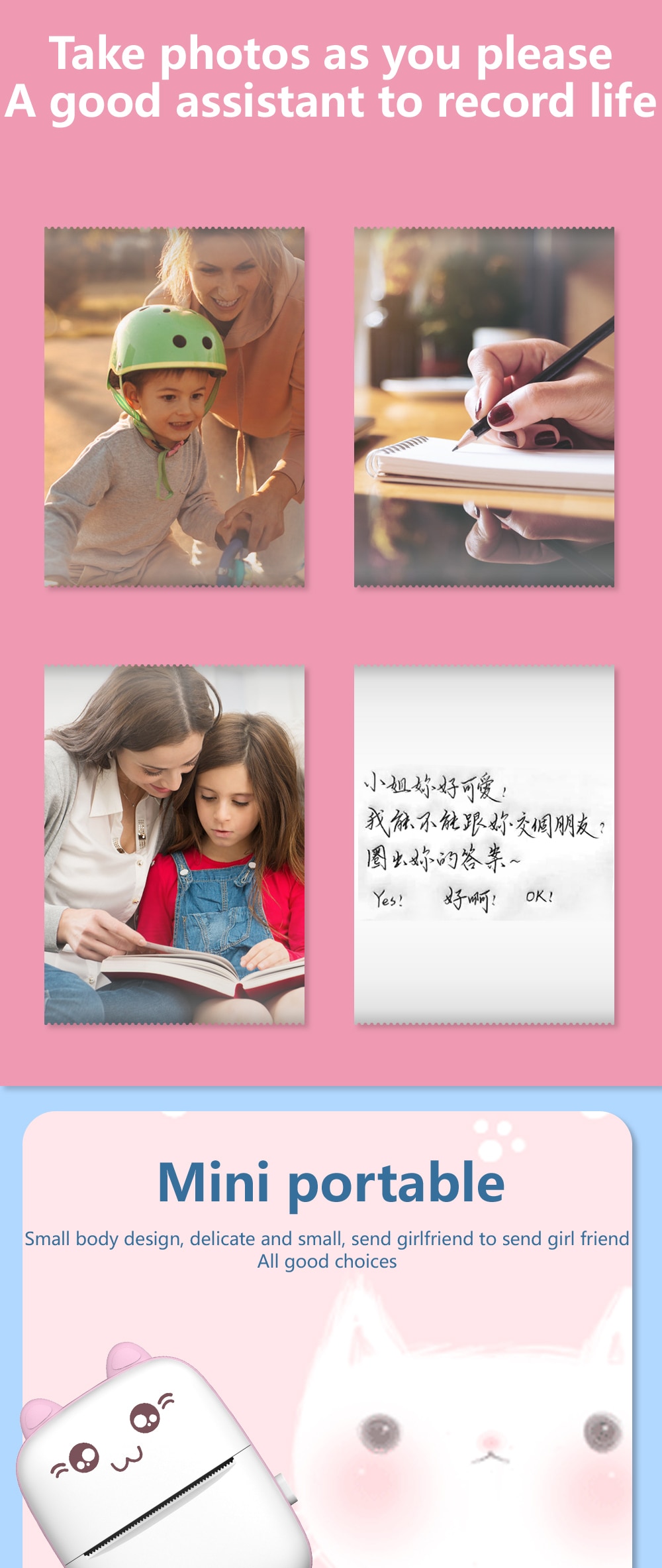 MISCYER Portable Mini Thermal Printer Paper Photo Pocket Photo Printer 58mm Printing Wireless BT 200dp Printer Home Office Use