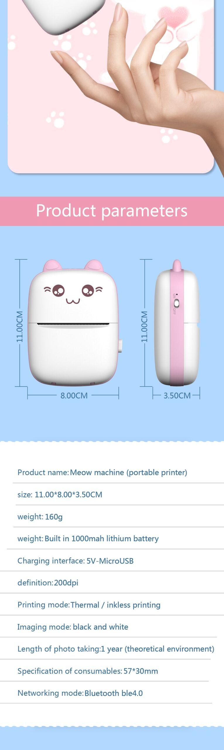 MISCYER Portable Mini Thermal Printer Paper Photo Pocket Photo Printer 58mm Printing Wireless BT 200dp Printer Home Office Use