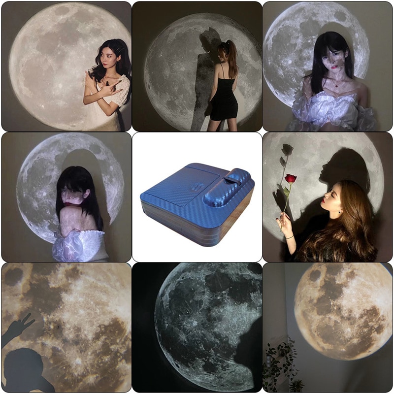 Aurora Moon Galaxy Projection Lamp Creative Background Atmosphere Night Light Earth Projector Photography Lamp for Birthday Gift