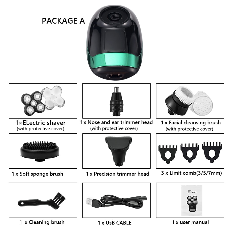 5 IN 1 Electric Razor Electric Shaver Rechargeable Shaving Machine for Men Beard Razor Wet-Dry Dual Use Waterproof Fast Charging