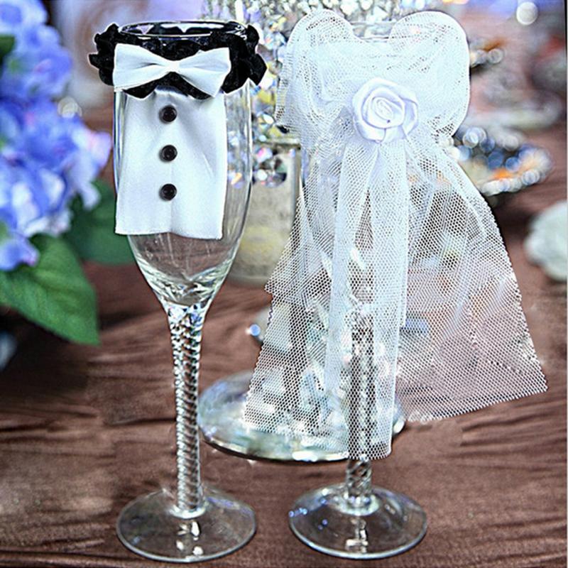 2PCS/set Wedding Decoration Marriage Bride And Groom Wine Cups Champagne Glasses Cup Party Ornaments Decor