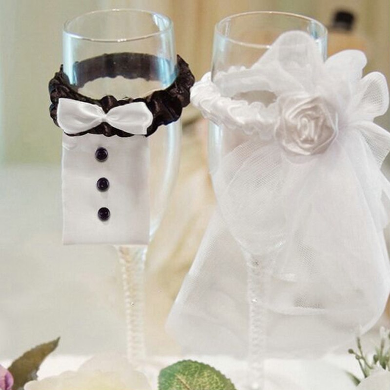 2PCS/set Wedding Decoration Marriage Bride And Groom Wine Cups Champagne Glasses Cup Party Ornaments Decor