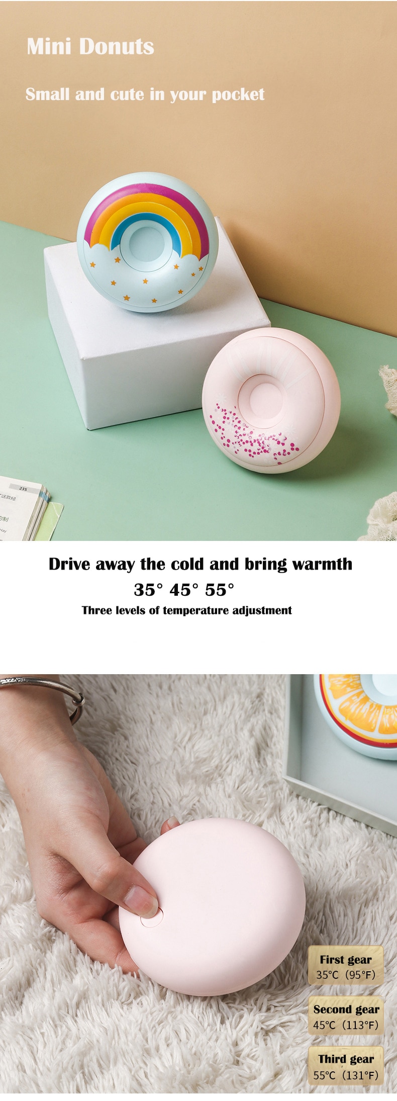Donuts Hand Warmer Warm Supplies USB Charging Explosion-proof Portable and Warming Baby Cute Gifts Three-speed adjustment