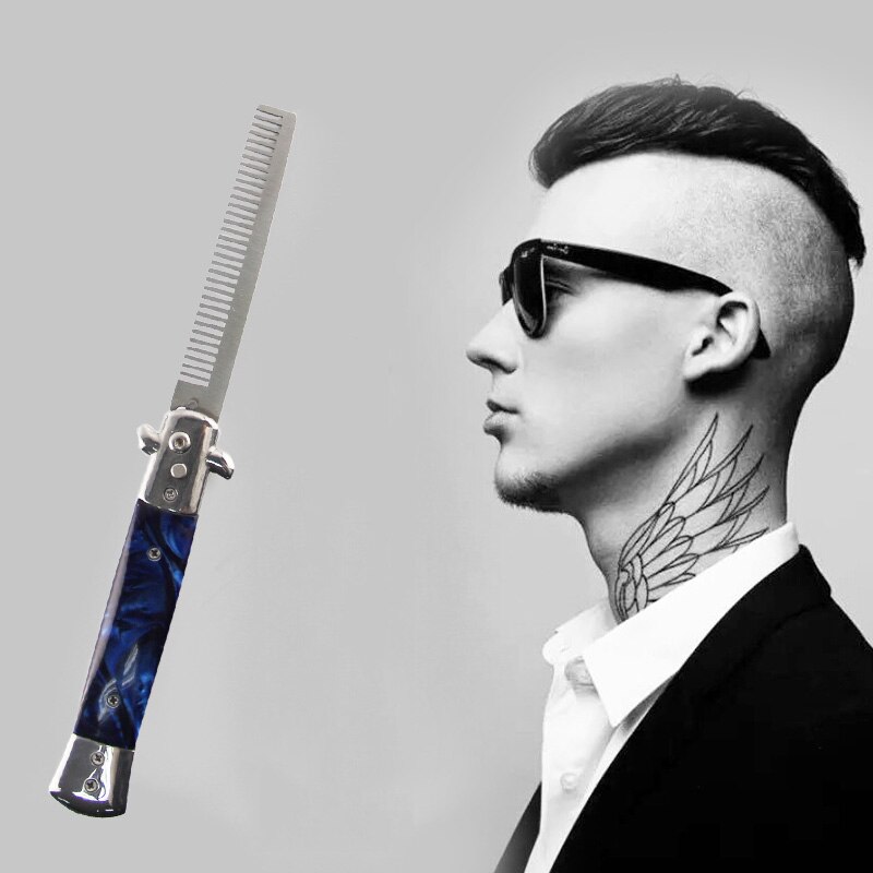 1pcs Automatic Stainless Steel Combs Foldable Knife Brushes Hair Trimmer Comb Brush Accessories butterfly Mens Pocket Knife Comb