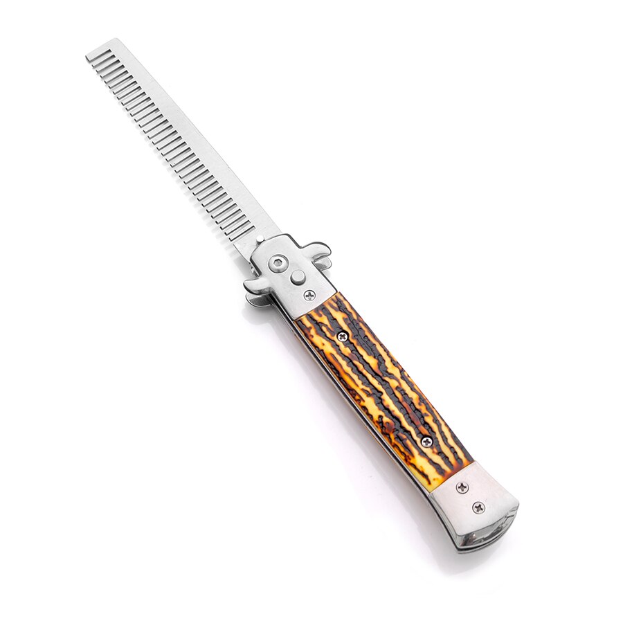 1pcs Automatic Stainless Steel Combs Foldable Knife Brushes Hair Trimmer Comb Brush Accessories butterfly Mens Pocket Knife Comb