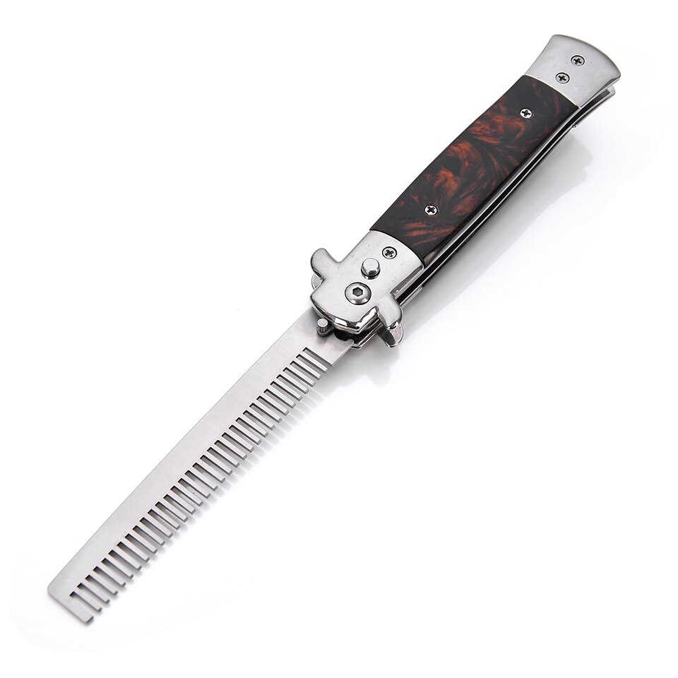 1pcs Automatic Stainless Steel Combs Foldable Knife Brushes Hair Trimmer Comb Brush Accessories butterfly Mens Pocket Knife Comb