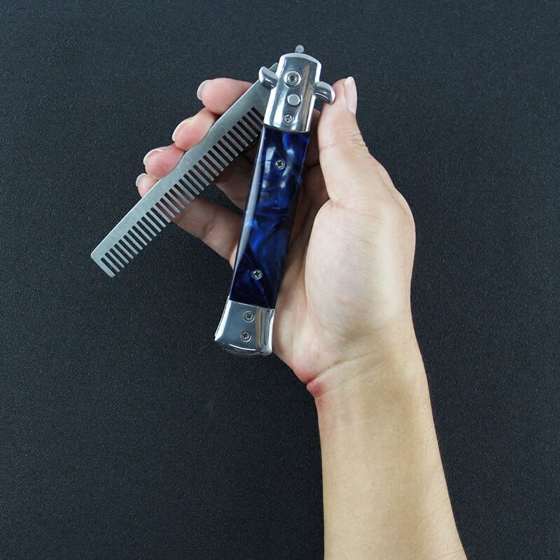 1pcs Automatic Stainless Steel Combs Foldable Knife Brushes Hair Trimmer Comb Brush Accessories butterfly Mens Pocket Knife Comb