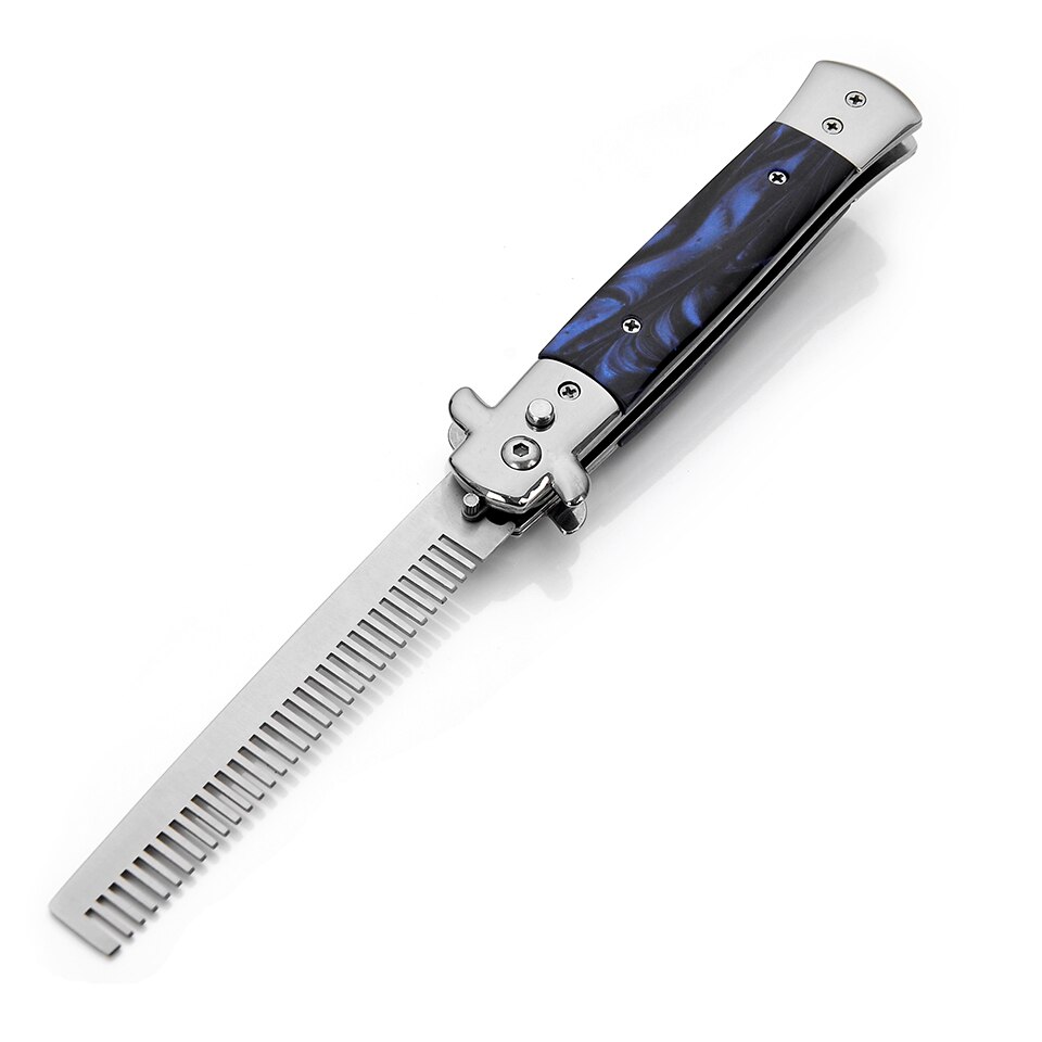 1pcs Automatic Stainless Steel Combs Foldable Knife Brushes Hair Trimmer Comb Brush Accessories butterfly Mens Pocket Knife Comb