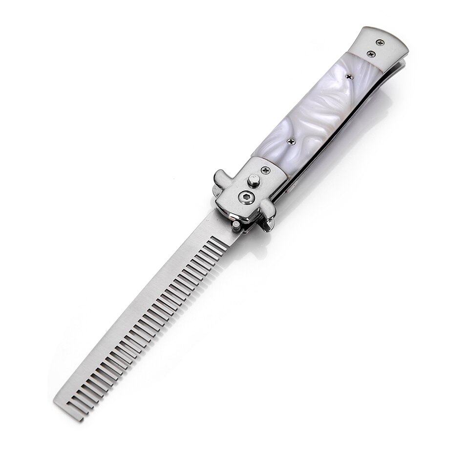 1pcs Automatic Stainless Steel Combs Foldable Knife Brushes Hair Trimmer Comb Brush Accessories butterfly Mens Pocket Knife Comb