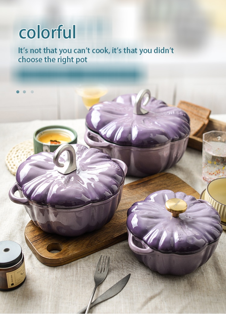 Pumpkin Enamel Stew Sets of Pot and Pans Iron Casserole Pots for Kitchen Glass Pan for Cooking Kitchenware Set Non Stick Food