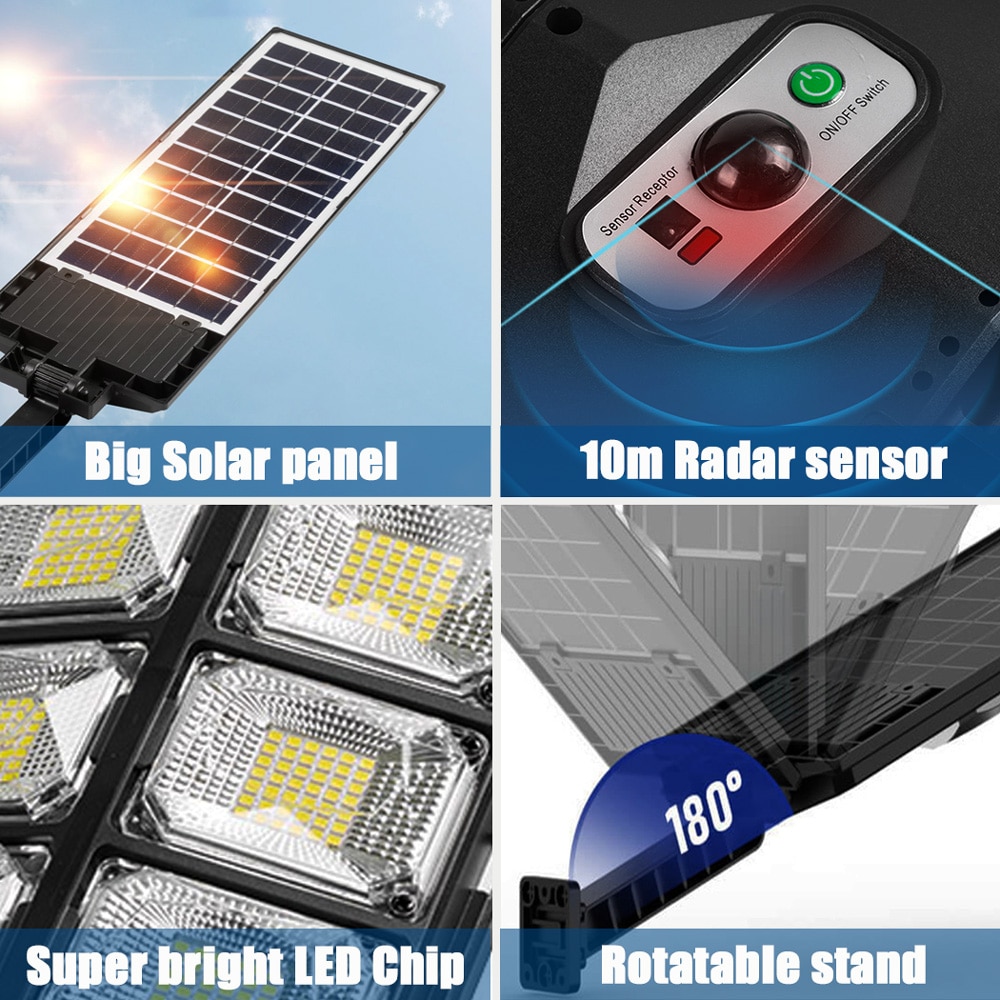 20000mAh Solar Led Light Outdoor 999LED Solar Lamp Waterproof Garden Light Remote Control Solar Street Lamp 1000W 20000W Battery