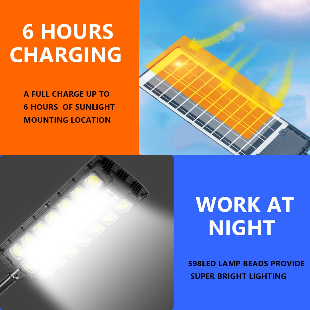 20000mAh Solar Led Light Outdoor 598LED Super Bright Lamp Waterproof Garden Light Remote Control Solar Street Lamp 3000W Lumens