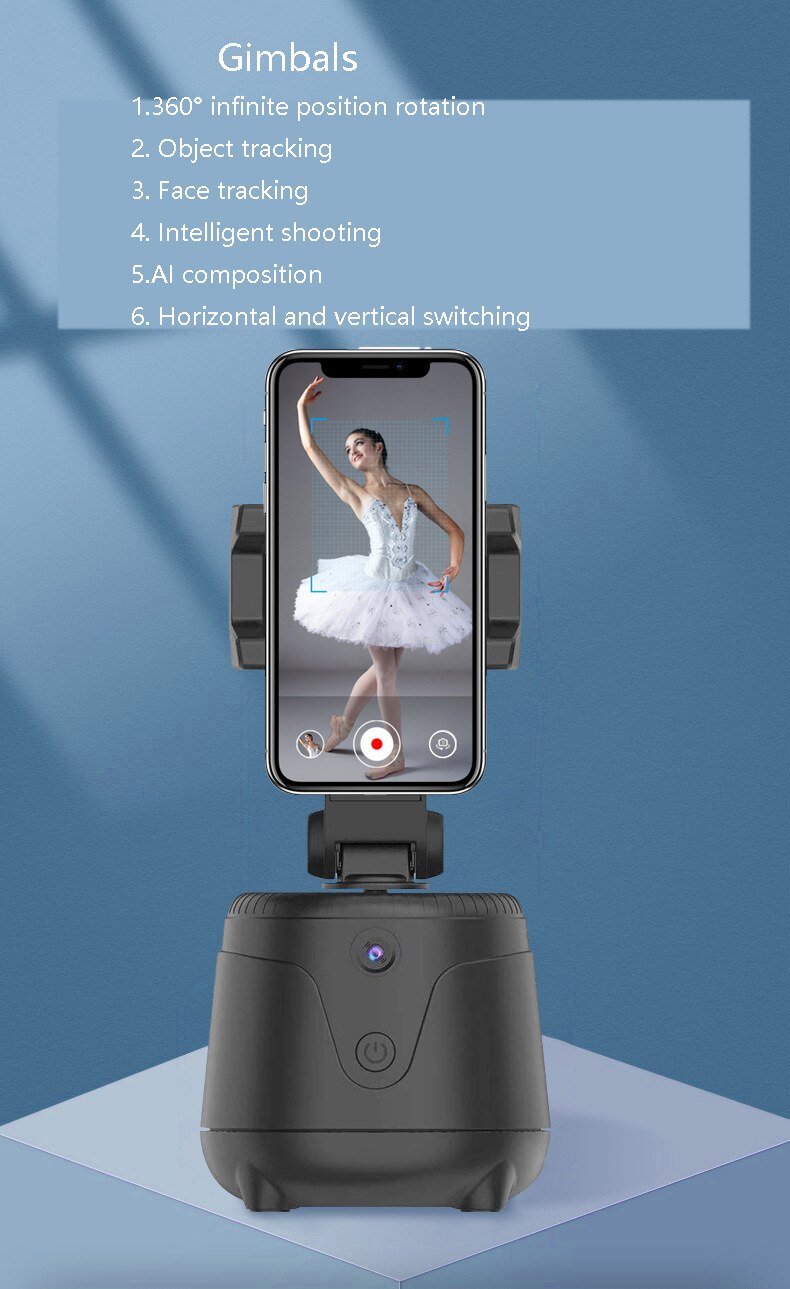 Auto Face Tracking Camera Gimbal Stabilizer Smart Shooting Holder 360 Rotation Tripod Selfie Stick for Live Vlog Video Recording
