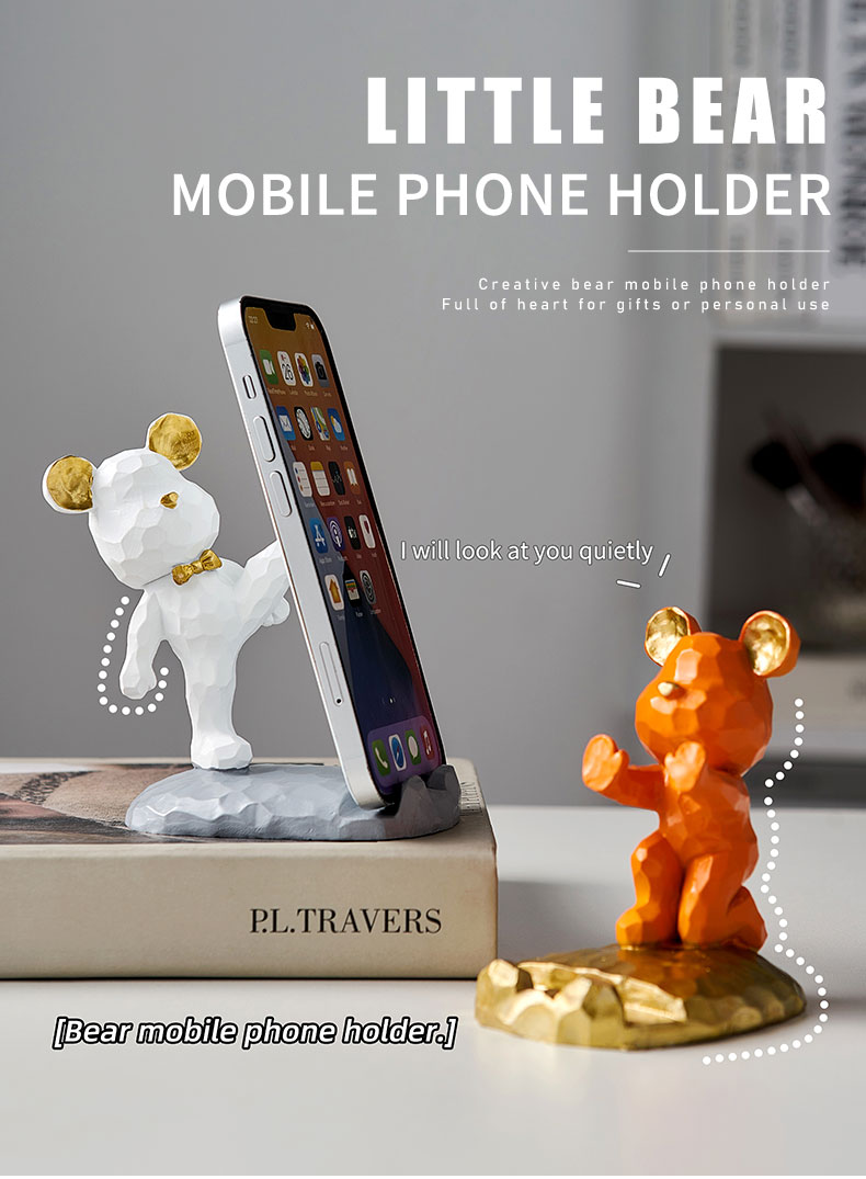 Violent Bear Phone Holder kawaii desk accessories aesthetic kawaii room decor gadgets desktop sculpture gaming