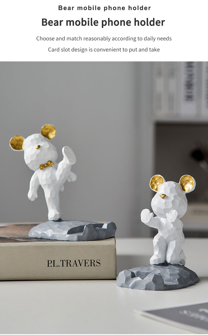 Violent Bear Phone Holder kawaii desk accessories aesthetic kawaii room decor gadgets desktop sculpture gaming