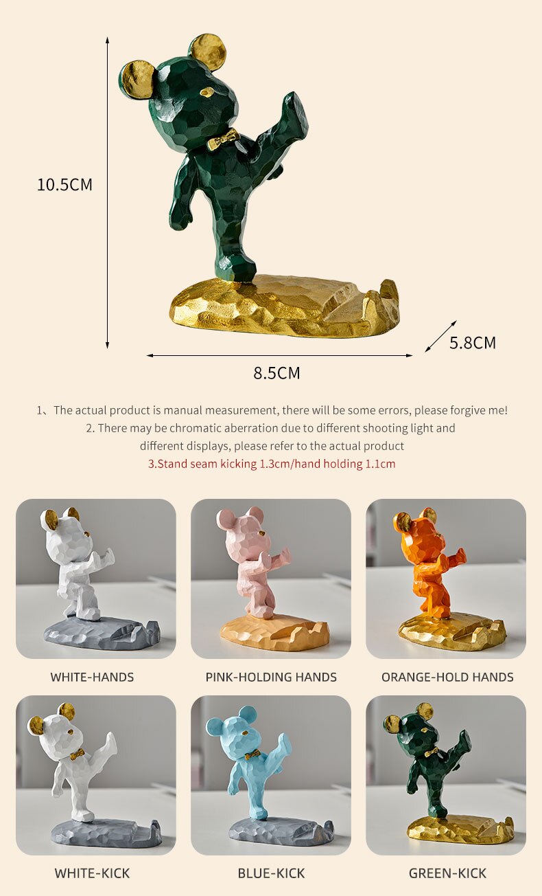 Violent Bear Phone Holder kawaii desk accessories aesthetic kawaii room decor gadgets desktop sculpture gaming