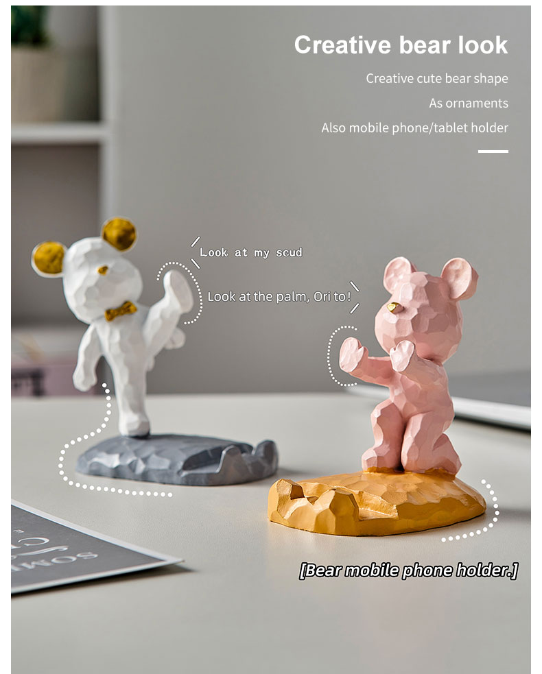 Violent Bear Phone Holder kawaii desk accessories aesthetic kawaii room decor gadgets desktop sculpture gaming