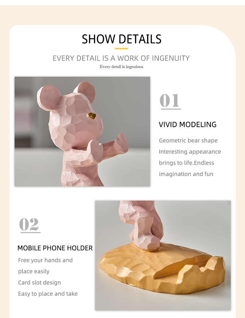 Violent Bear Phone Holder kawaii desk accessories aesthetic kawaii room decor gadgets desktop sculpture gaming