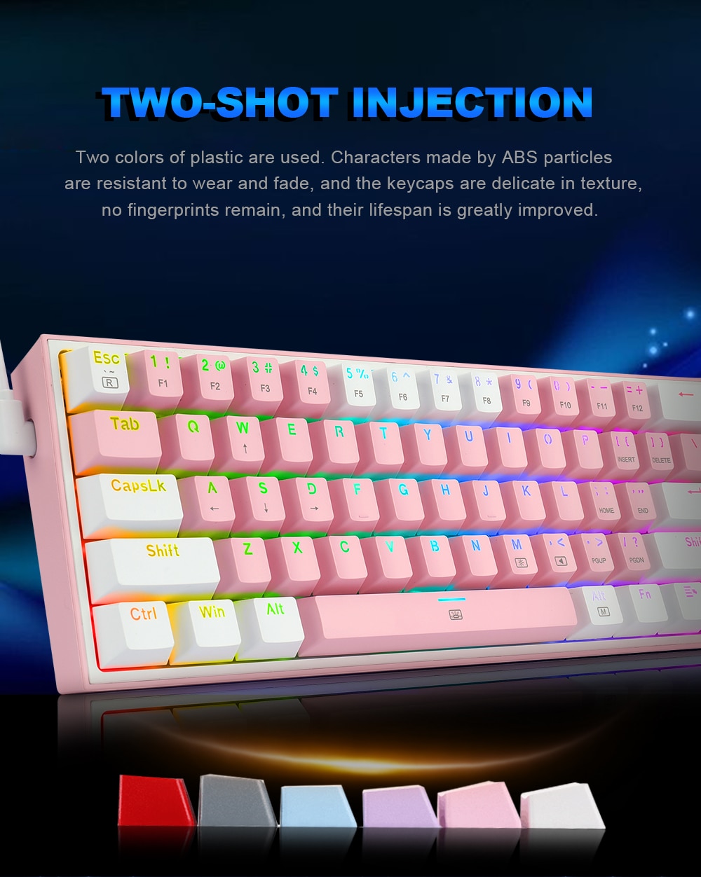 REDRAGON Fizz K617 RGB USB Mini Mechanical Gaming Keyboard Red Switch 61 Keys Wired detachable cable,portable for travel