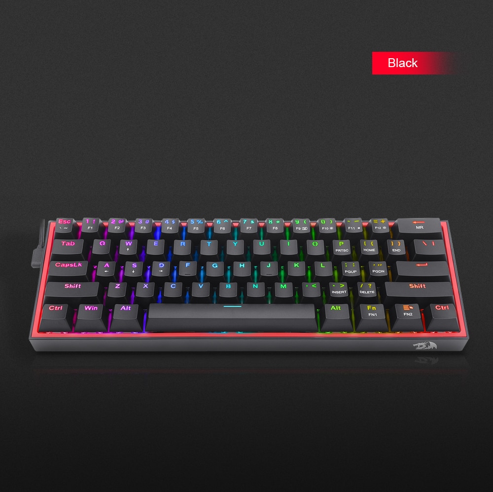 REDRAGON Fizz K617 RGB USB Mini Mechanical Gaming Keyboard Red Switch 61 Keys Wired detachable cable,portable for travel