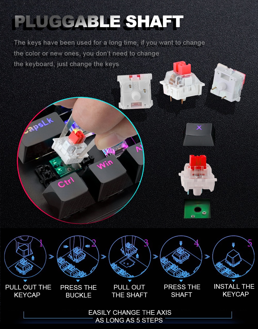 REDRAGON Fizz K617 RGB USB Mini Mechanical Gaming Keyboard Red Switch 61 Keys Wired detachable cable,portable for travel