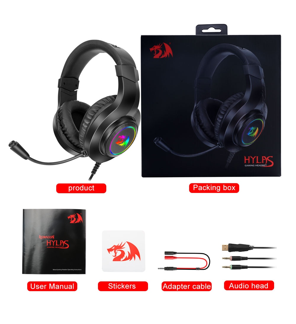 Redragon HYLAS H260 RGB gaming Headphone,3.5mm Surround sound Computer headset Earphones Microphone for PS4 Switch Xbox-one