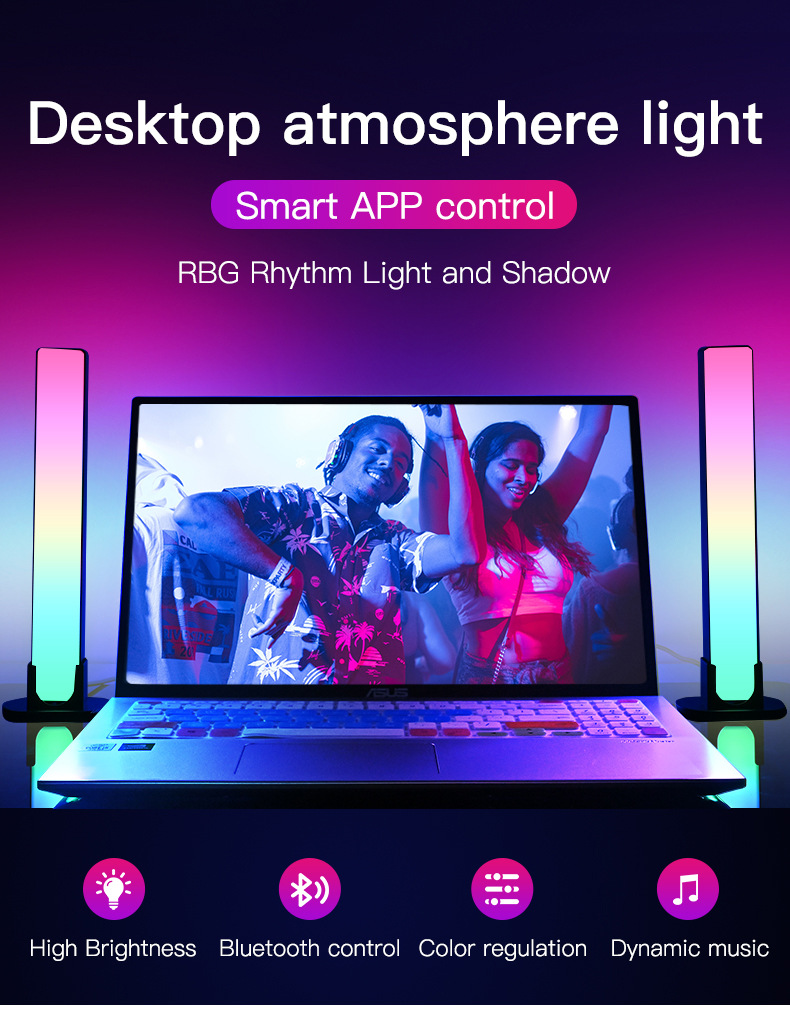 Smart RGB Desktop Atmosphere Night Light Music Rhythm LED Pickup Lights bluetooth App Control Home Living Room Decor Table Lamp